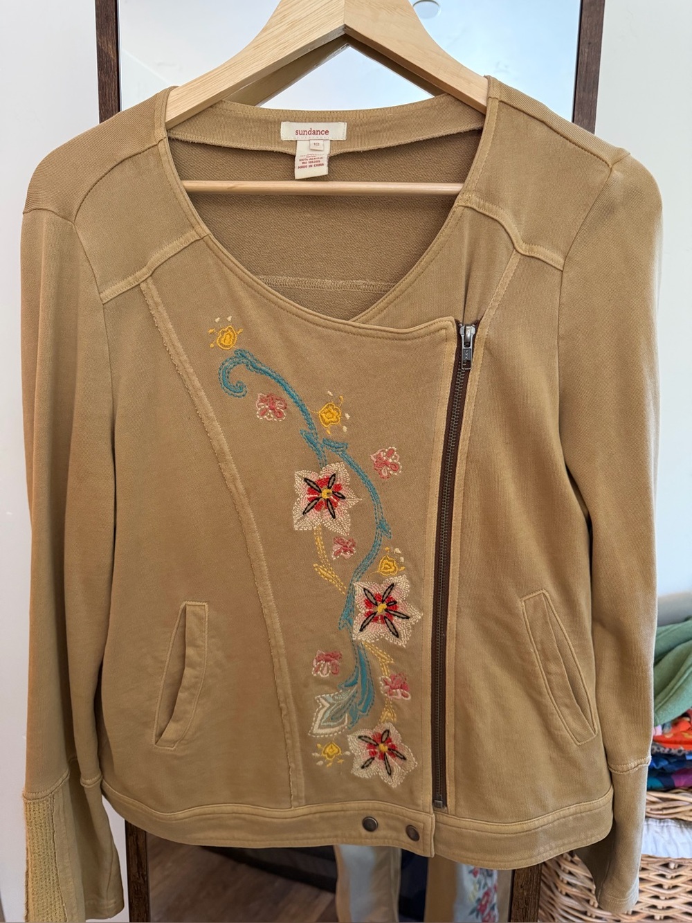 Sundance Embroidered Zip-Front Jacket - Tan